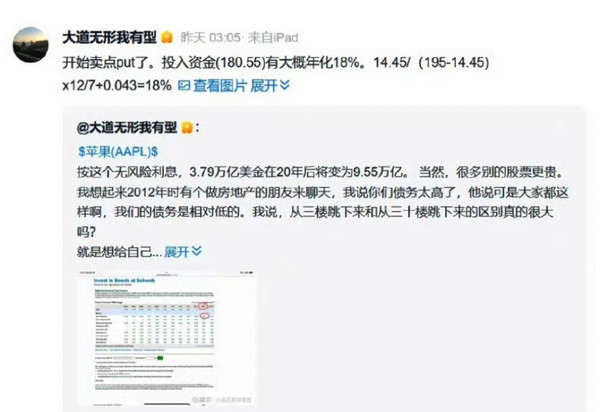 知名投资人段永平晒出投资操作：卖出苹果看跌期权